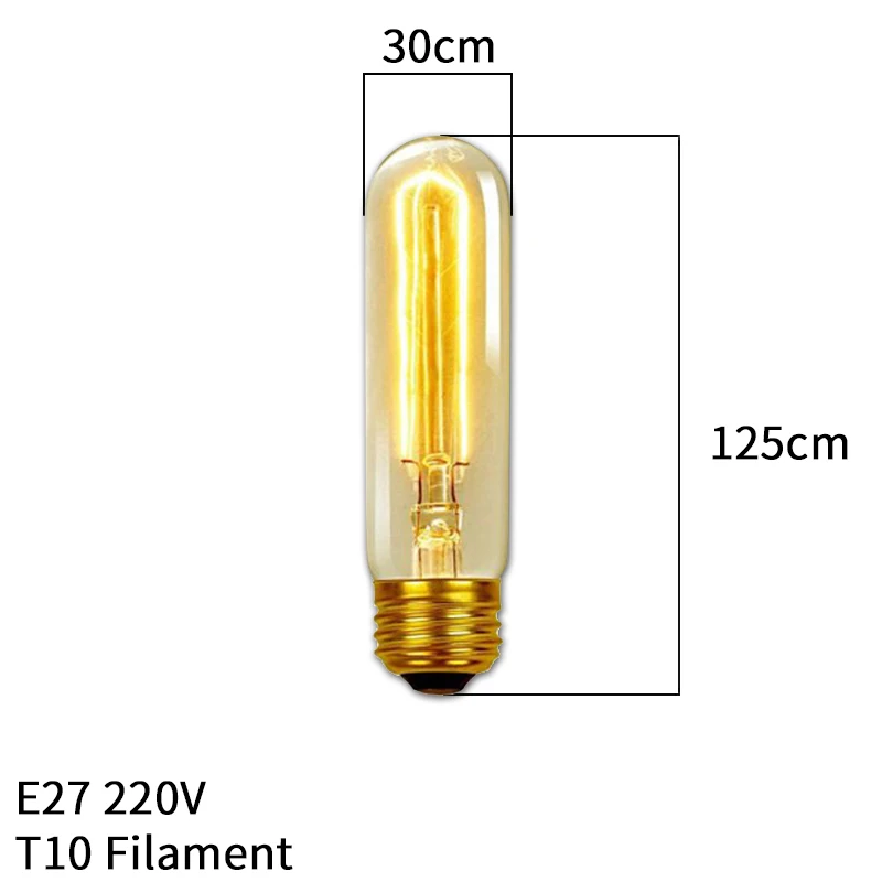 Винтаж Эдисон лампы E27 подвесной светильник в стиле ретро 220 В 40 Вт лампада ампулы Винтаж Эдисон лампы накаливания светильник лампочка ST64 Декор - Цвет: T10 Filament