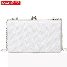 MAGICYZ белая женская каркасная сумка, черные женские кожаные клатчи, кошелек, золотой, серебряный, черный, ромбовидная решетка, сумка на цепочке