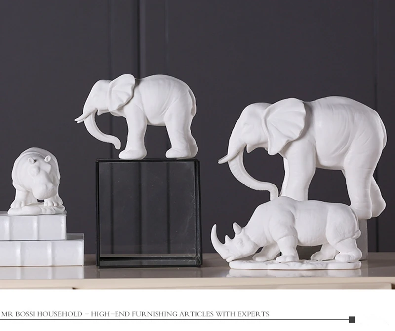 Современный простой слон и Бегемот и носорог белая керамическая статуя творчество украшение для дома с изображением животных Статуэтка Настольный дисплей скульптура 134