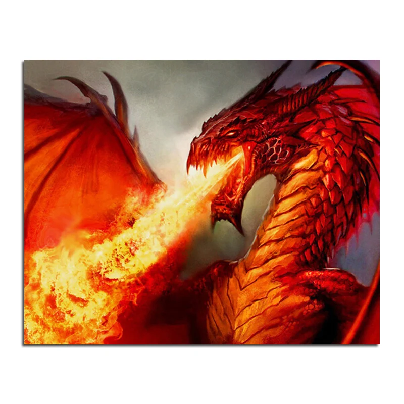 Dragon spit fire 50x40 вышивка крестиком diy Полная Алмазная мозаика квадратные