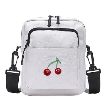 

Simple Shoulder Bag Fashion Girl Cartoon Mini Cherry Print Cute Messenger Bag Female Bevel Funny Sweet Girl Canvas Bag