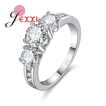 

Simple Round Cubic Zircon Crystal Women Bridal Wedding Rings Fashion 925 Sterling Silver Engagement Band Promise Rings
