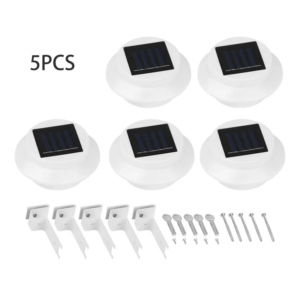 

5pcs Solar Powered Outdoor Garden Wall Light Water Resistant LED Fence Lamp Pathway Light with Three LEDs White Case