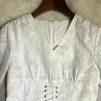 

The new summer 2020 show thin waist white v-neck dress temperament