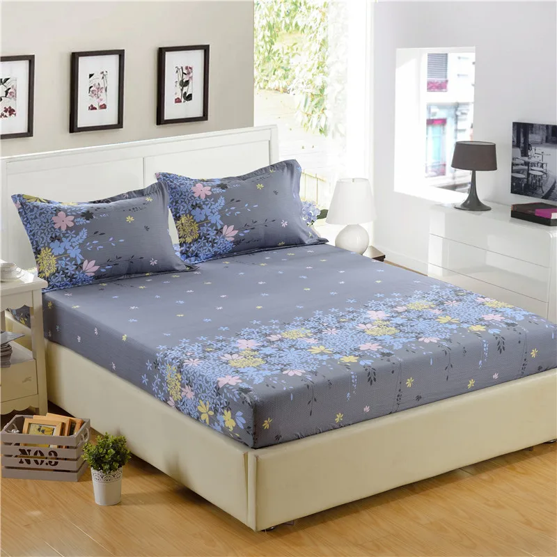 1pc 100 polyester fitted sheet mattress cover printing bedding four fitted sheets with elastic corners