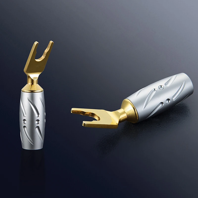 

Free shipping 4Pcs Viborg VS701G Pure Red Copper Gold Plated Spade Fork Banana Plug Screw Locking Banana Connector