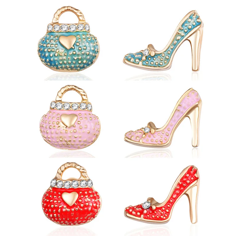 Women Asymmetric Stud Earrings High Heel Shoe Bag Earrings