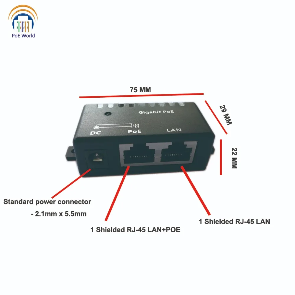 GPOEI001 Пассивный PoE инжектор/PoE сплиттер 1000 Мбит/с скорость Ethernet с 2 1 мм x 5 DC разъем