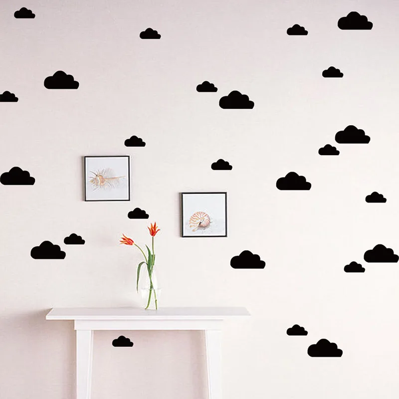 Мультяшные белые облака настенные наклейки для детей детские комнаты детские украшения самоклеящиеся наклейки на стены виниловые художественные обои - Цвет: Black