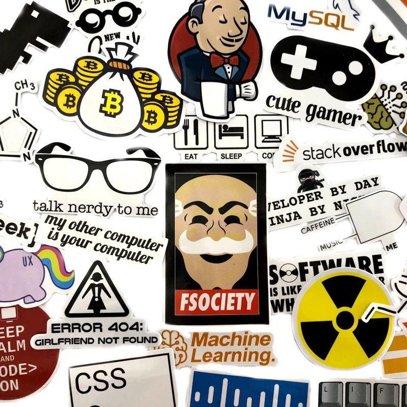 40Pcs/Lot Programming stickers Java JS Php Docker Bitcoin APP Logo Funny Stickers For Laptop Motorcycles Skateboard Car Stickers