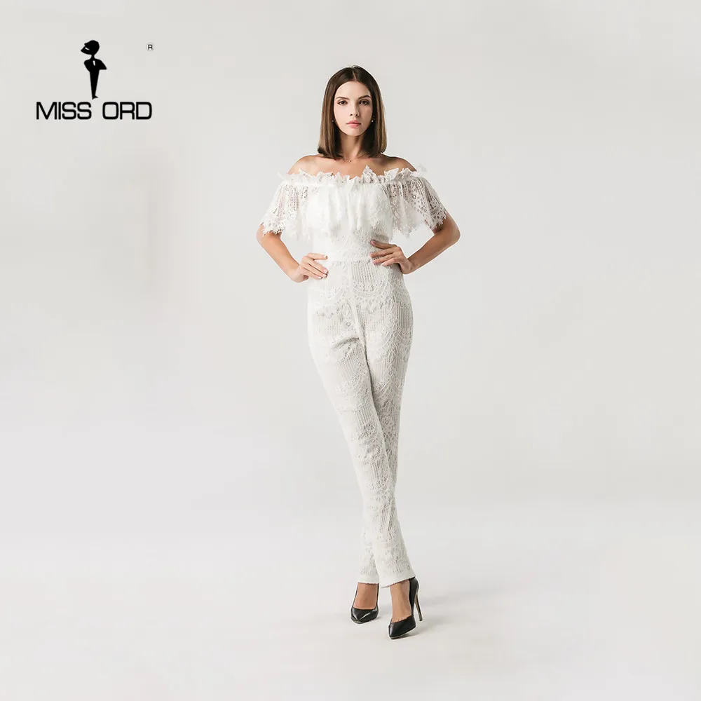 

Free Shipping Missord 2019 Sexy Word shoulder Lace stitching jumpsuit FT4379-1