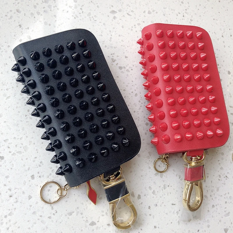 CAJIFUCO черный Стад ключ кошелек Для мужчин Мода Автомобильный держатель для ключей Для женщин из натуральной кожи портмоне заклепки Key Holder