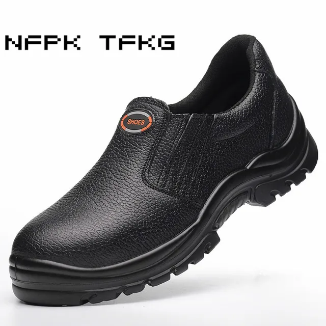 mens big size steel toe caps work safety shoes black slip on shoe ...