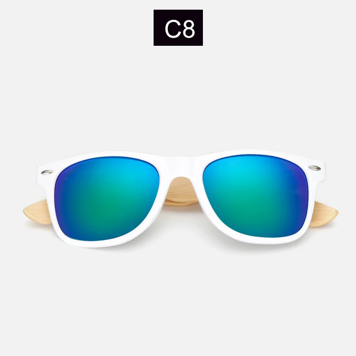 Новые модные женские мужские бамбуковые деревянные солнцезащитные очки Белая оправа очки с зеркальным покрытием УФ 400 защитные линзы - Цвет линз: c8
