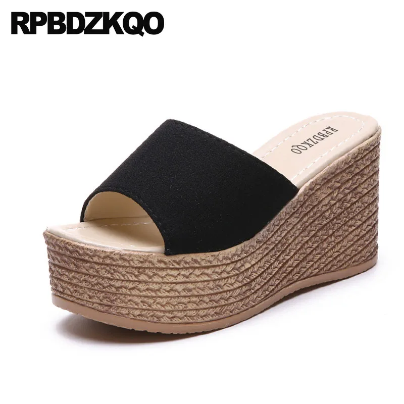

wedge sandals black ladies korean suede 5 slippers summer green slides straw chinese fashion shoes 2019 women platform high heel