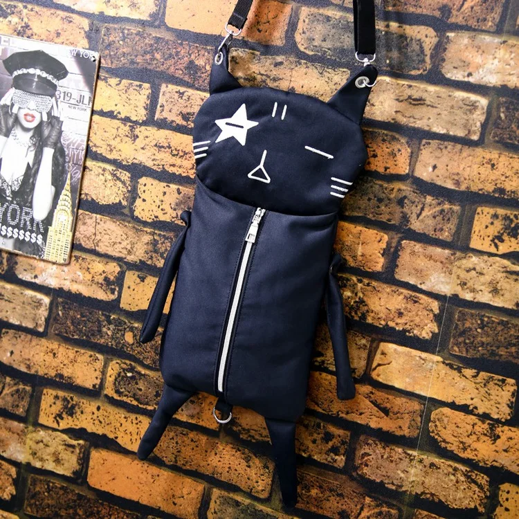 Goede Nieuwe Persoonlijkheid Ontwerp Kat Canvas Tassen Grappige Cartoon Schoudertas Mode Zwarte crossbody tas meisjes schoold bag