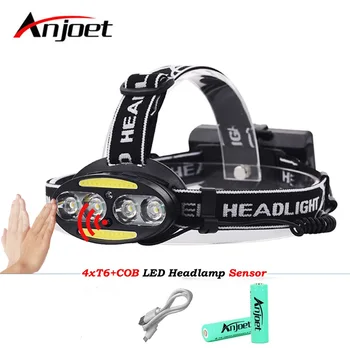 

Anjoet Headlight headlamp 4* XM-L T6 +2*COB+2*Red LED HeadLamp USB rechargeable Flashlight Torch Lanterna with batteries
