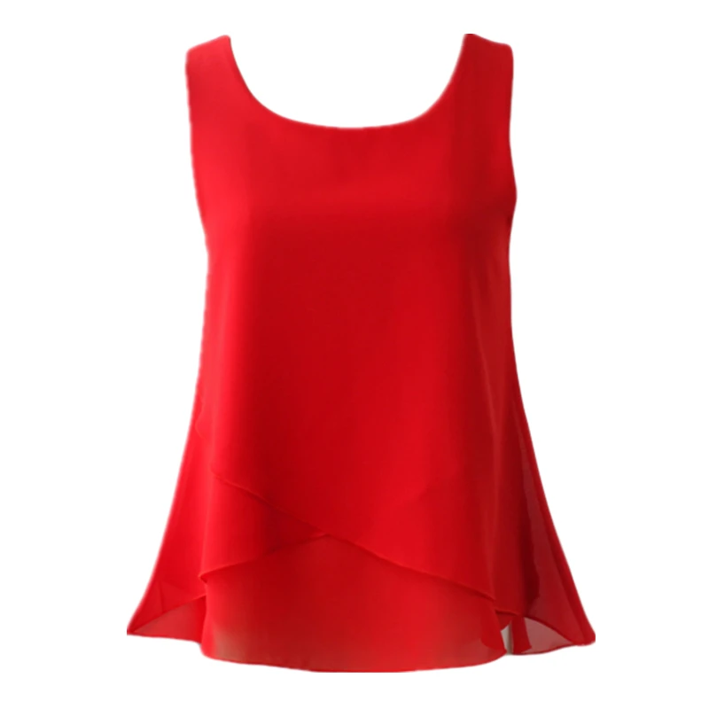 Banerdanni 2017 summer Sexy Casual women's shirt Solid color Red Chiffon blouse Plus size S-4XL sleeveless Loose female Tank Top