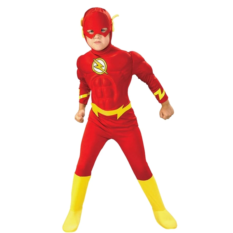 

Kids Flash Costume Muscle Superhero Cosplay Fantasy Child Comics Movie Carnival Party Halloween Costumes For Boy