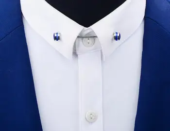 

20pcs/lot Shirt Collar Pin Tie Collar Bar Tie Rods Angle Pin Clip Blue Ename Barbell Lapel Sticker Men's Jewelry