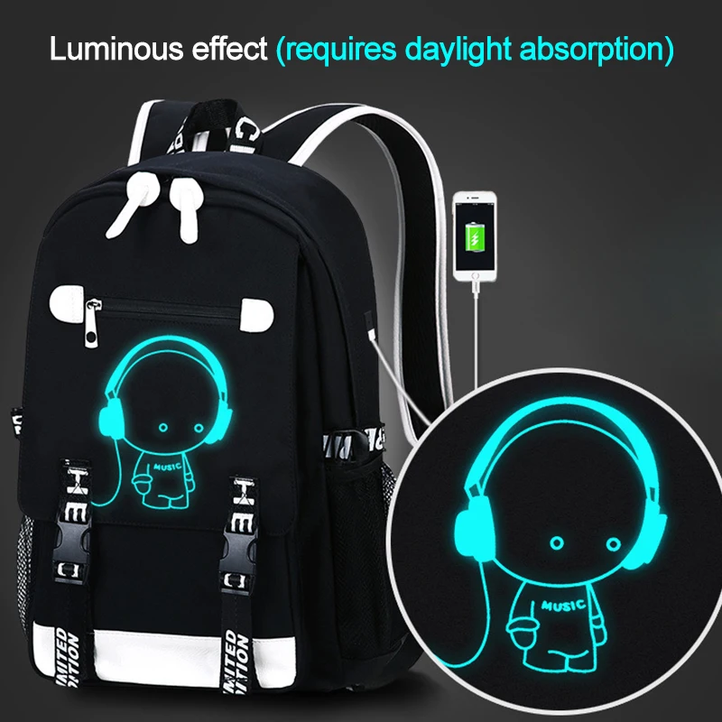 Student School Backpack 3D Luminous Animation USB Charge School bag for Teenager boy anti-theft children's backpack schoolbags