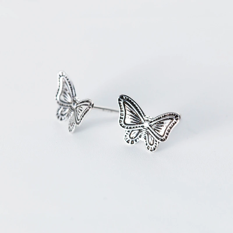 

Daisies Butterfly Stud Earrings Cute 925 Sterling Thai Silver Lovely Animal Ear Nail Jewelry For Women Girl