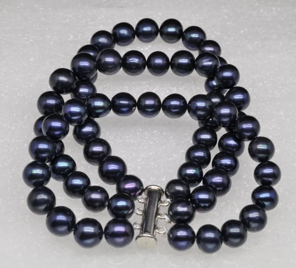 

FREE SHIPPING HOT sell new Style >>>>triple strands AAA 9-10mm south sea black pearl bracelet 7.5-8 inch