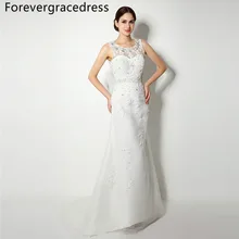 Forevergracedress Elegant Cheap Mermaid Wedding Dress Sheer Neck Crystals Applique Long Bridal Gown Plus Size Custom Made