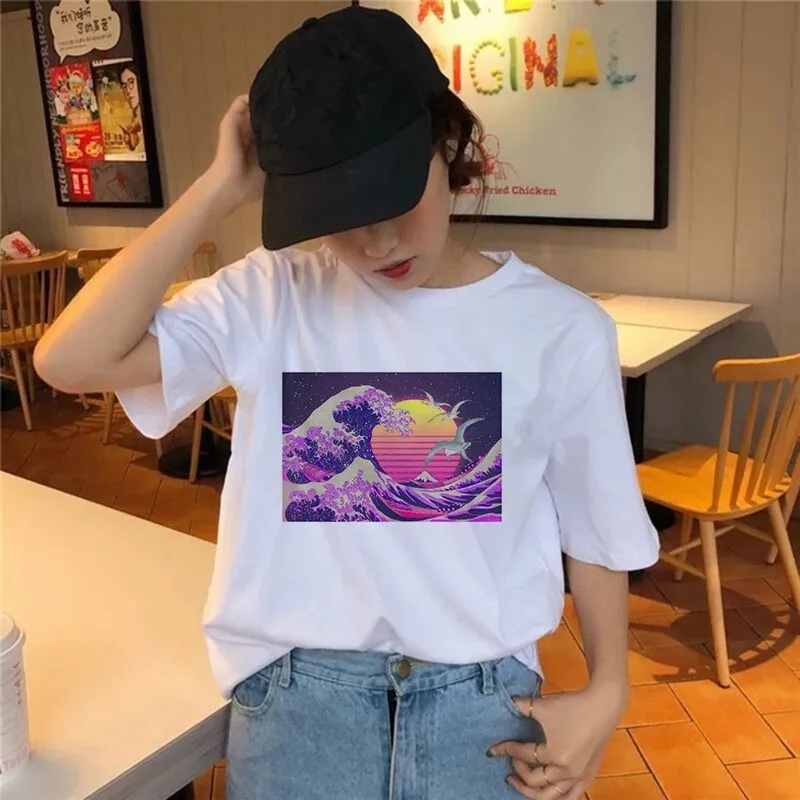 Vaporwave Футболка Harajuku Ulzzang Tumblr Женская футболка Летняя забавная с эстетическим