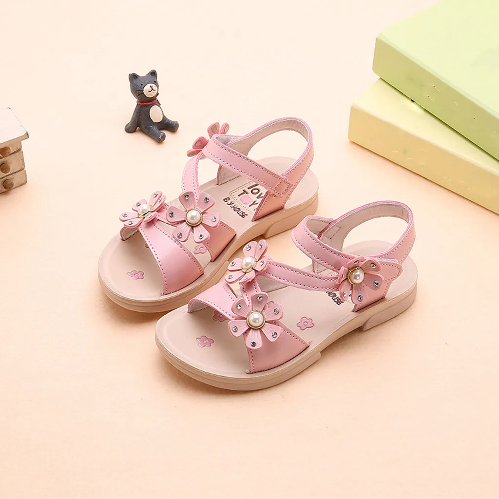 Сандалии с цветочным узором для девочек пляжная обувь принцессы с крючками для маленьких детей г. детские сандалии для девочек, летняя обувь sandalia infantil# XTN