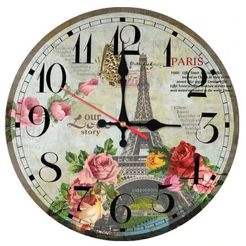

2017new sale wall clock wooden clocks Quartz circular watch home decor Europe scenic living room single face stickers style