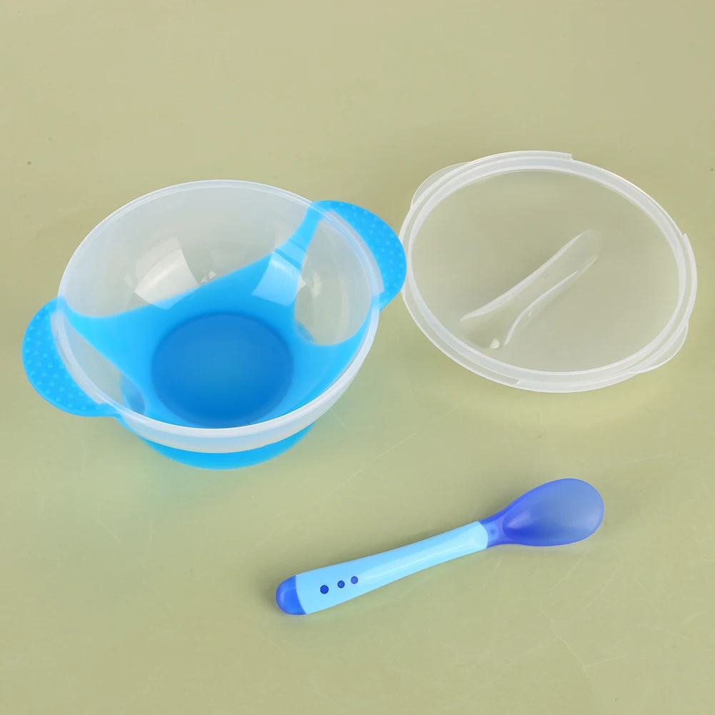 3 шт./компл. детская посуда столовая посуда всасывающая чаша с ложка с датчиком температуры детская еда детская миска для питомца посуда три цвета