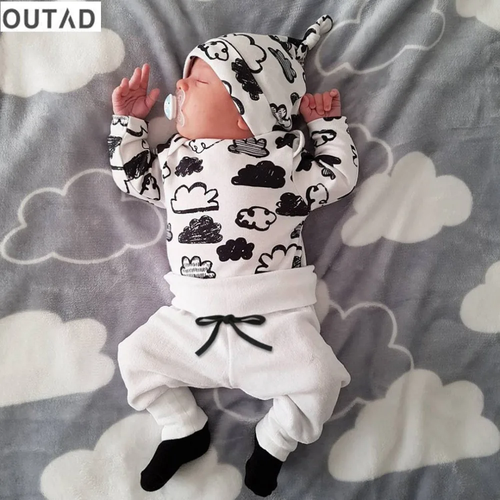 OUTAD Newborn Baby Girl Clothes Cute Smile Cloud Bebes Hooded Top Pant 3pcs Autumn Winter Suit Bebek Giyim Clothing Set