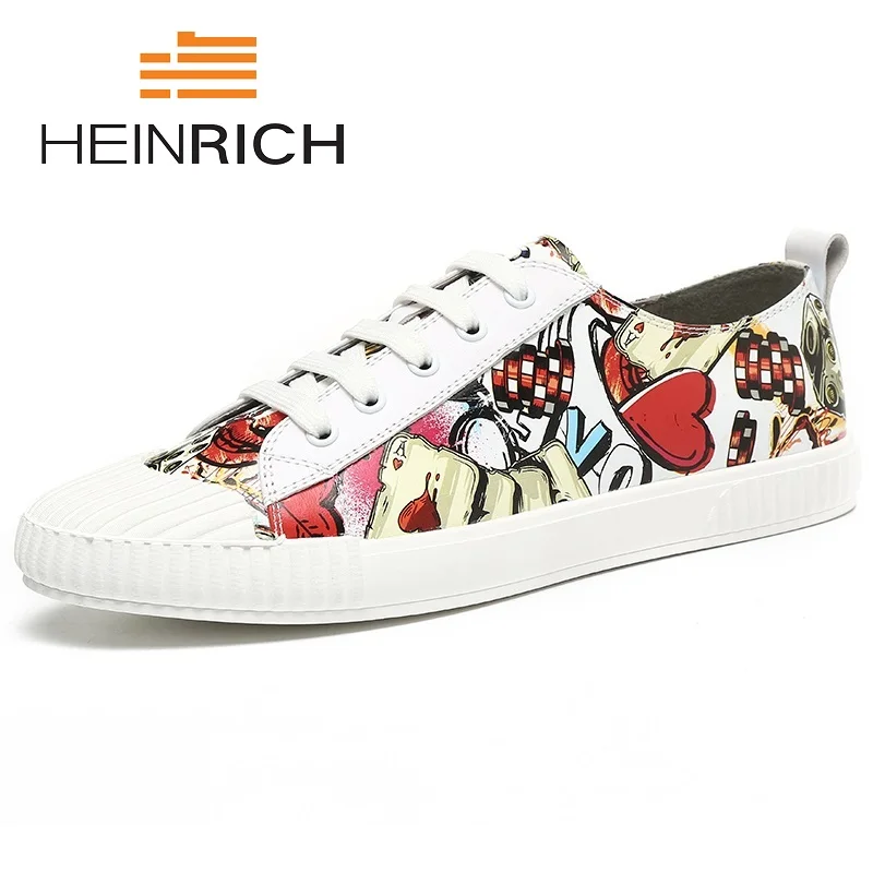 

HEINRICH 2018 New Style Men Fashion Casual Shoes Canvas Male Footwear Comfortable Flat Shoes Lace-Up Print Men Shoes Sapato