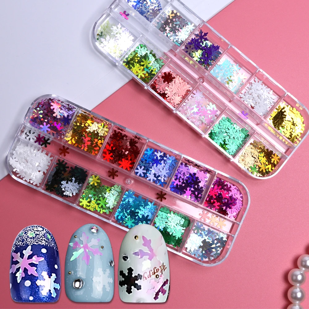 

1 Case Mixed AB Nail Flakes Holographic Paillettes Snow Flowers Sequins Metal Nail Art Decor Accessories Manicure BEXHH01-05