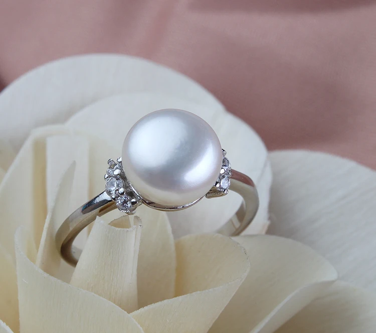 Real Freshwater Pearl Ring For Women,925 Silver Wedding Ring Natural Pearl Jewelry Daughter Girl Gift