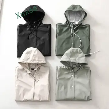

Xnxee High Quality Hood Raincoat 2019 Spring Coat Women Black White Long Sleeve Oversize Jacket Coat rainwear
