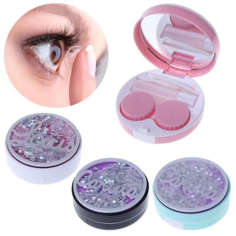  Glittering Contact Lens Case Cosmetic Box Portable Travel Storage Kit Eye Care Container Holder Eye