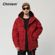 CHINISM Wine Red Multi Pockets Hooded Parkas Mens Winter Thick Warm Outwear Coats Loose Stylish Brand Hoodie Parkas