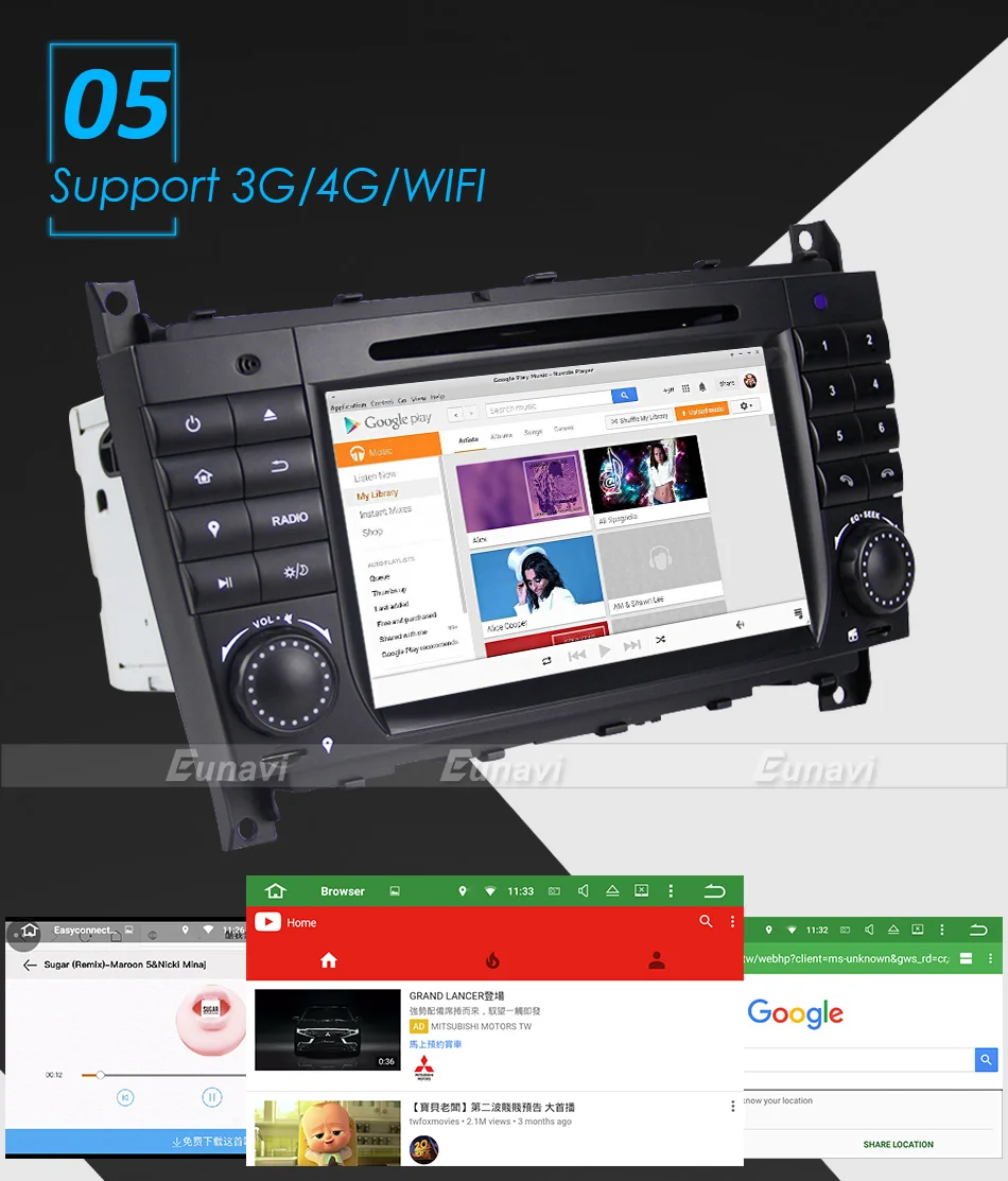 Top Eunavi 8 Core 2 Din Android 9 Car Dvd Player Radio GPS For C-class W203 2004 - 2007 Clk W209 2005 A-w168 1998 2002 Clk-c209 DSP 11