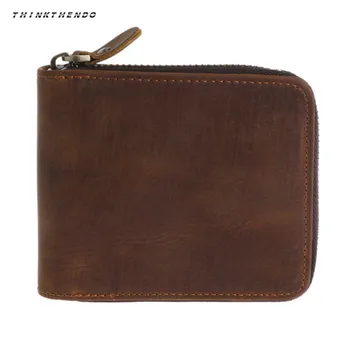 

THINKTHENDO Vintage Zipper Leather Business Wallet ID Credit Card Holder Coin Mini Short Multifunction Purse For Men Fashion New