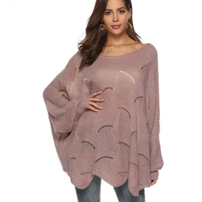 Весна трикотажные пуловеры плюс размер свободный свитер Женский Повседневный свитер-накидка сексуальный уличная полый пуловер с длинными рукавами - Цвет: Purple