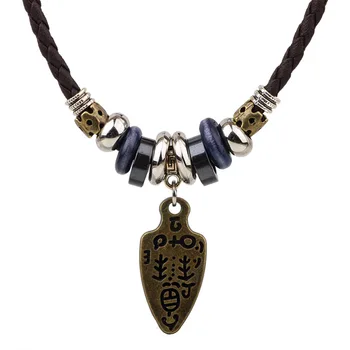 

24 Pcs/Lot Ancient Oracle Shape Design Antique Pendant Leather Necklace Lucky Charm Accessories Party gift Bulk Wholesale