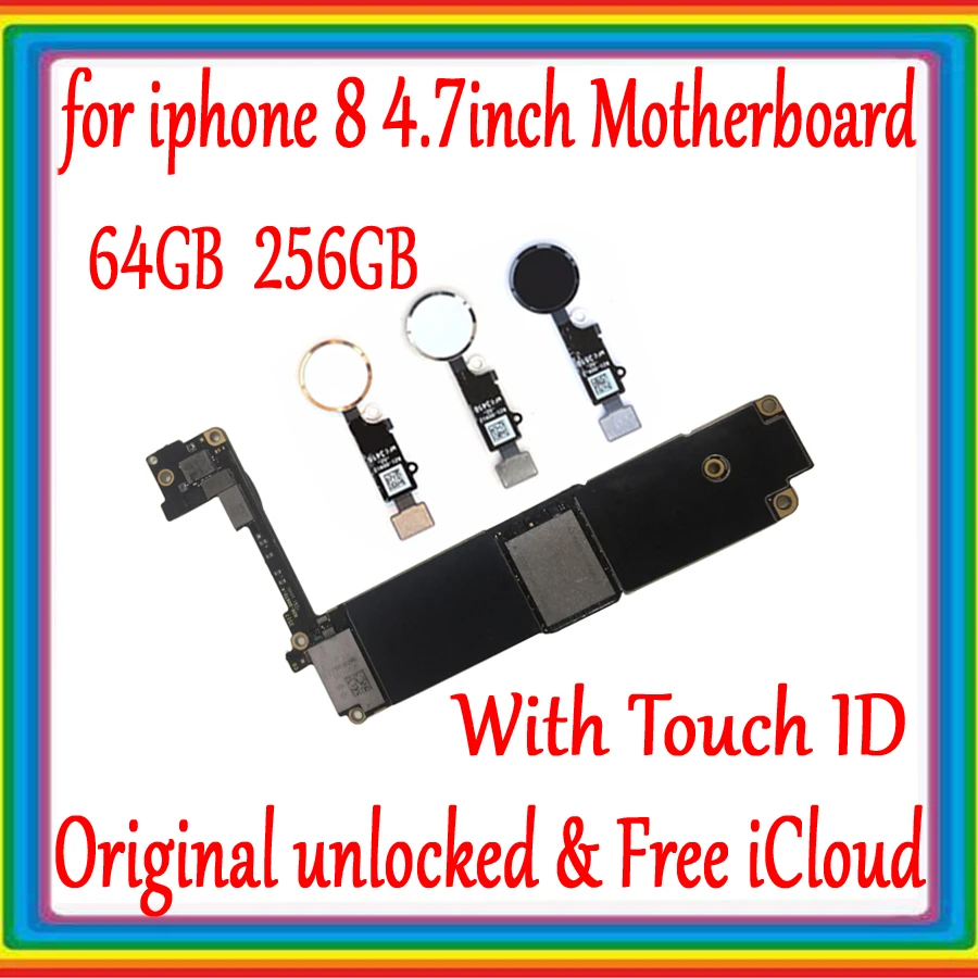 High Quality, for iphone 8 4.7 Unlocked Motherboard With Touch ID , Original for iphone 8 Mainboard , Logic board