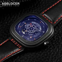 Agelocer Luxury Brand Automatic Skeleton Watch Mens Genuine Leather Sapphire Glass Dress Sport Wrist Watches For Men Gold figure
