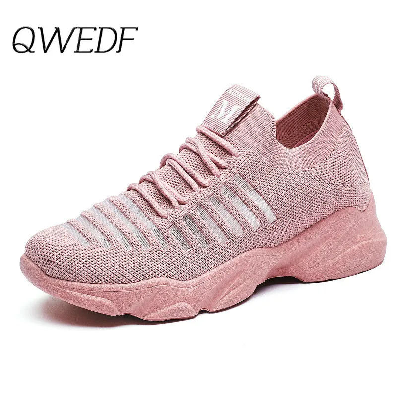 

QWEDF 2019 Women Fashion Mesh Chunky Sneakers Lady Breathable Casual Shoes Women Comfortable Wedges Thick Sole Schoenen K1-54