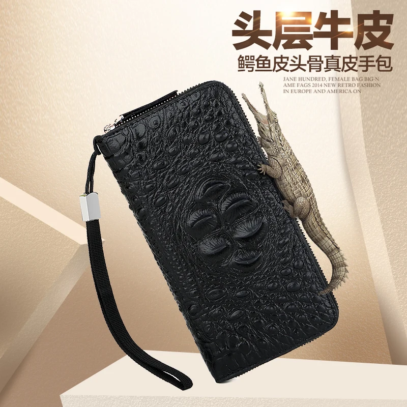 

Classis crocodile Men's genuine leather zipper around wallet male day clutch soft long wallet casual cards holder big purse