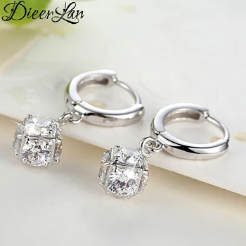 

Fashion 925 Sterling Silver Cubic Zirconia Cube Box Earrings For Women Christmas Jewelry Brincos Pendientes Girls Party Gifts