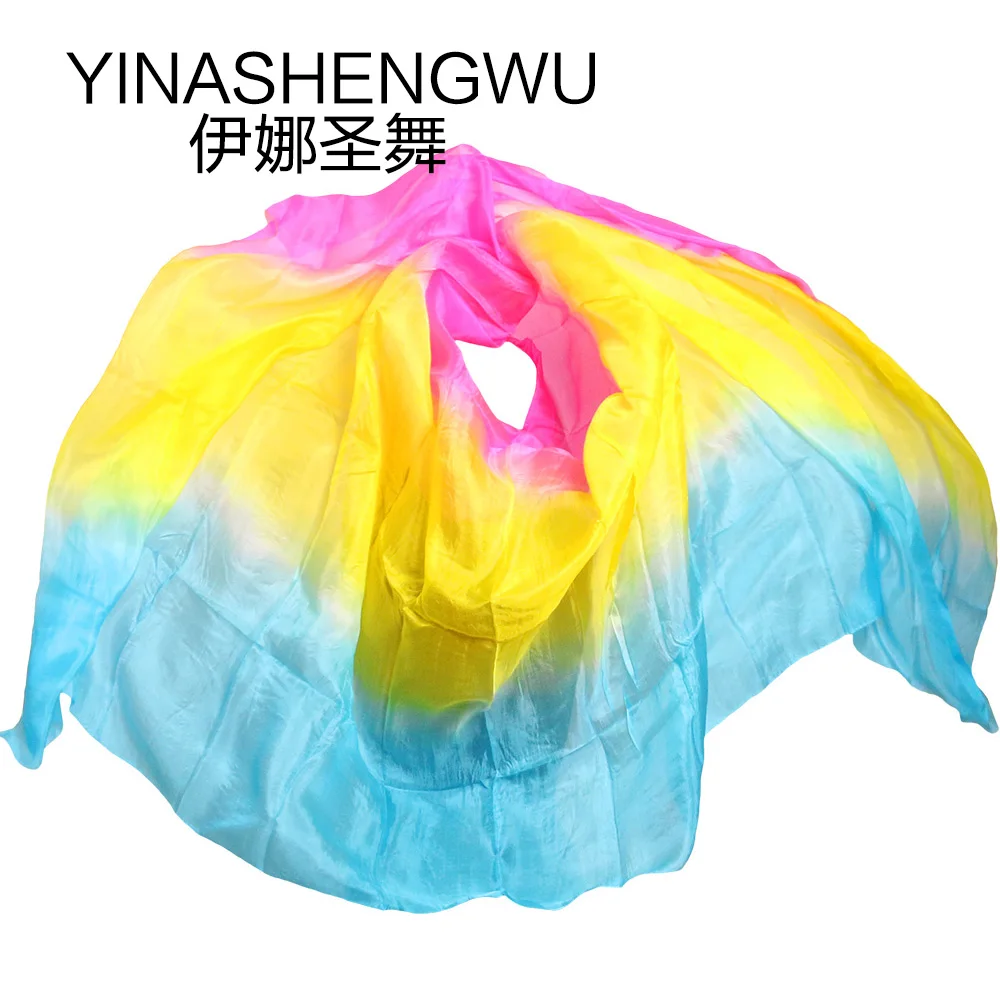 

Silk Belly Dance Veils Shawl Scarf Belly Dance Practice Performance Silk Veils rose+yellow+turquoise