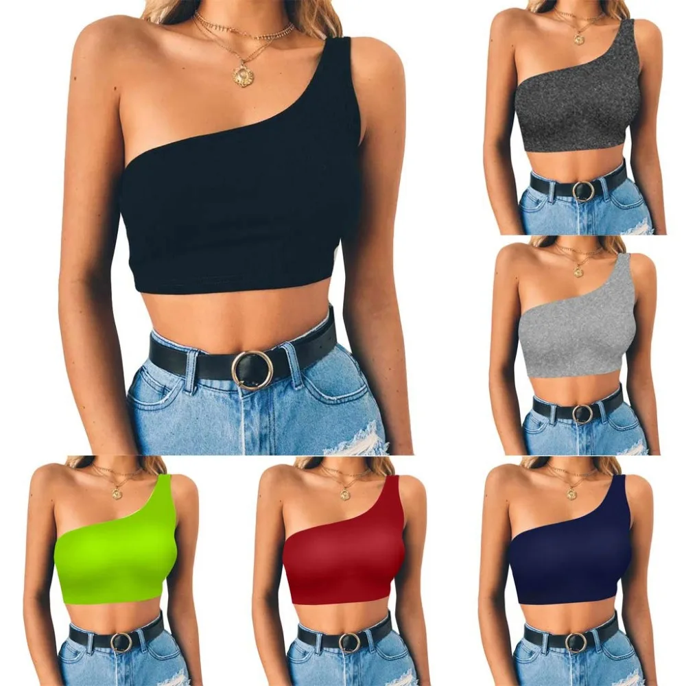 

Crop Top Sexy Women Underwear Feminino One Shoulder Blouse Streetwear Vest Fashion Camisole Cotton Sleeveless T-Shirt Tops A30